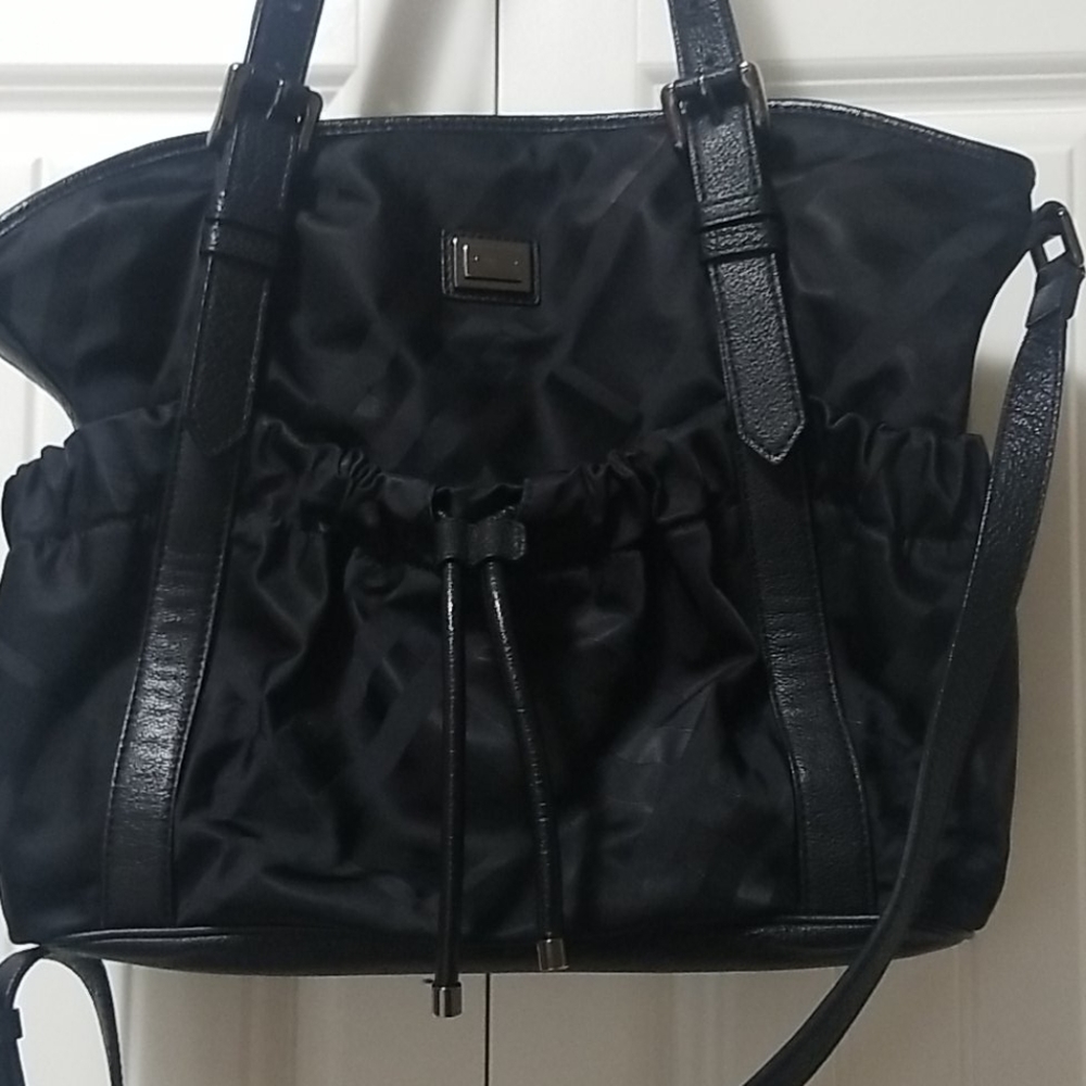 Burberry Black Nylon Leather Crossbody Tote Bag